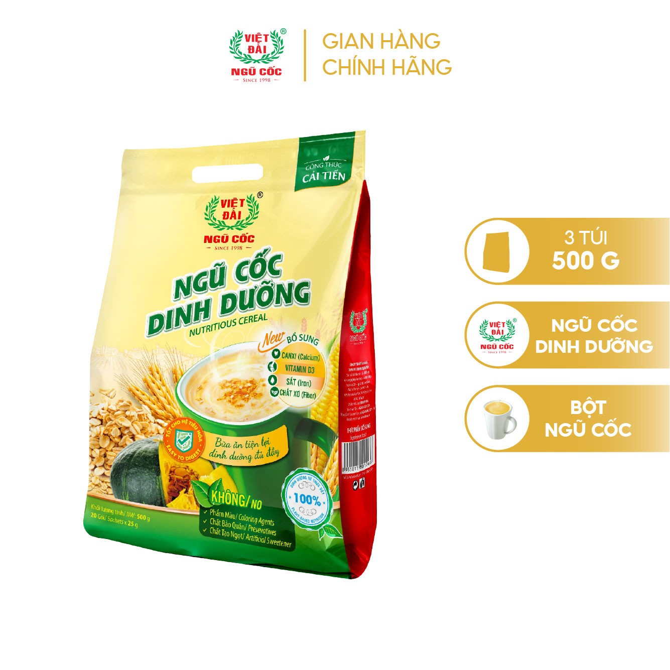 Combo 3 sản phẩm Bột ngũ cốc dinh dưỡng Việt Đài túi 500g