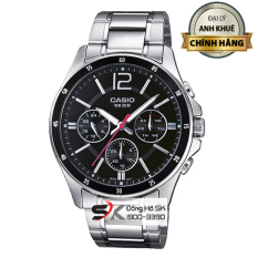 Đồng Hồ Casio Nam MTP-1374D-1AVDF Mặt Đen Dây Kim Loại Trắng Chính Hãng Casio Anh Khuê
