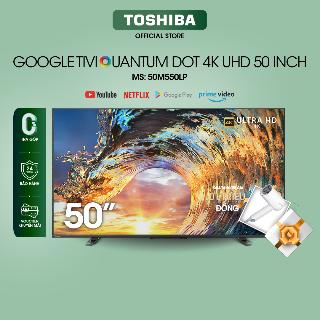 Google Tivi QLED TOSHIBA 50 inch 50M550LP, Smart TV Màn Hình Quantum Dot 4K UHD - Loa 49W - Miễn...
