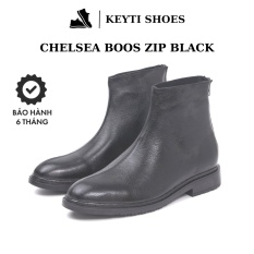 Giày Chelsea Boot Zip Black Da bò nhập khẩu, giày da khóa hậu (CB.Zip Black)