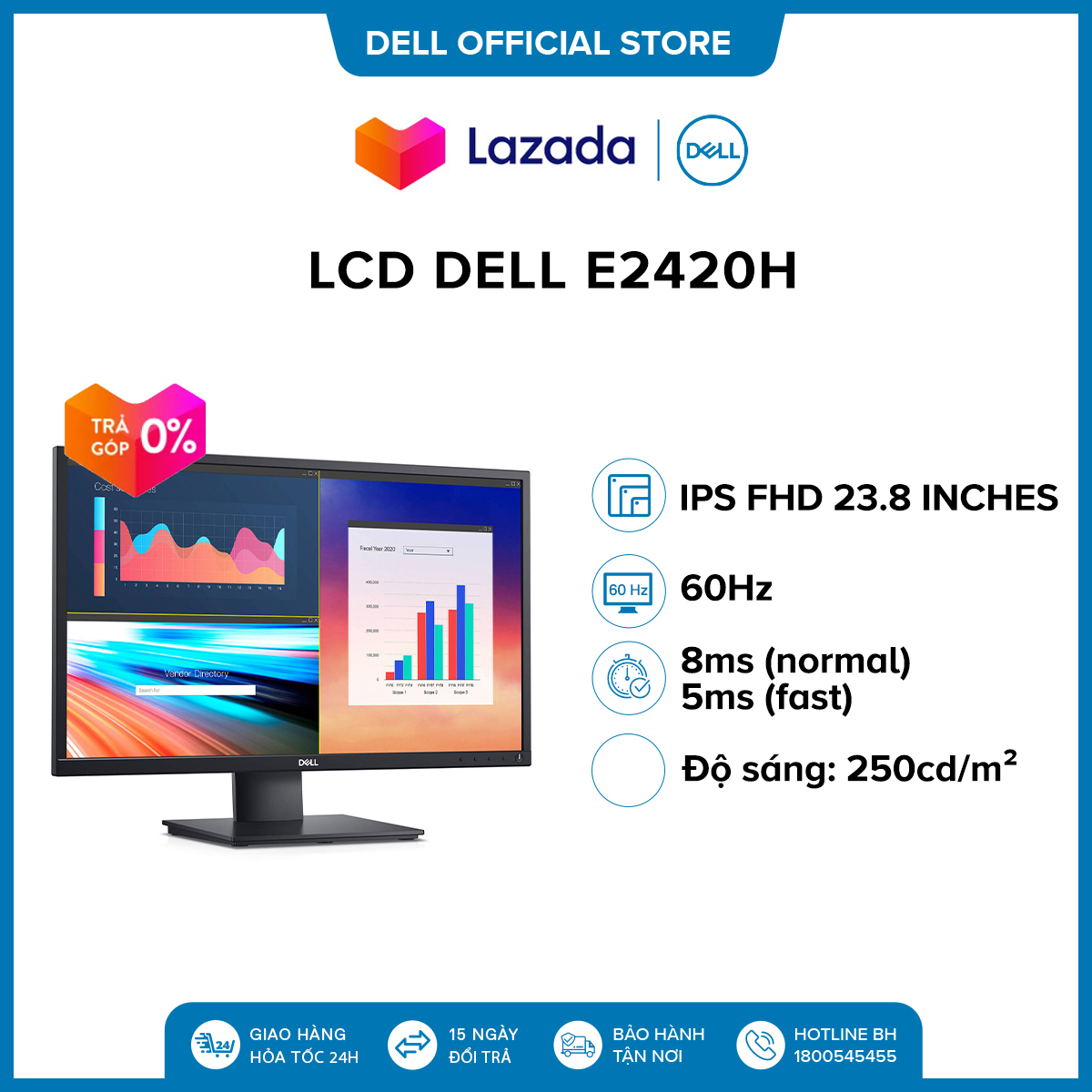 Màn hình máy tính Dell IPS FHD (1920x1080) 60Hz 8ms 23.8 inches l E2420H