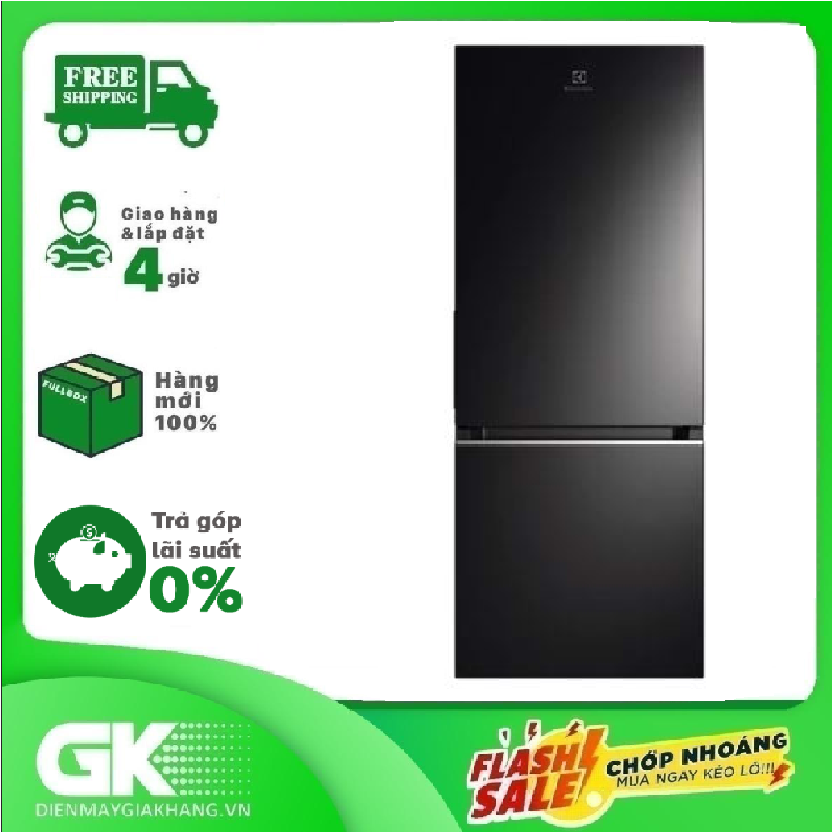 [Trả góp 0%]Tủ lạnh Electrolux Inverter 308 lít EBB3402K-H