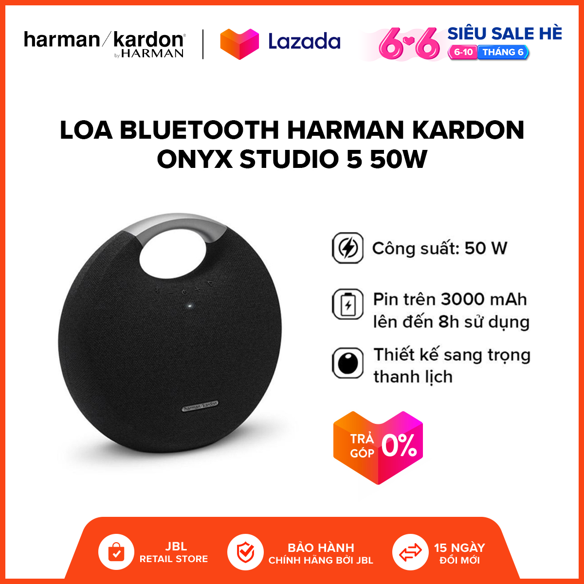 [VOUCHER 200K – TRẢ GÓP 0% – HÀNG CHÍNH HÃNG] Loa Bluetooth Harman Kardon Onyx Studio 5 50W l Âm bass dày chắc khỏe l Thời gian phát nhạc liên tục đến 5 giờ