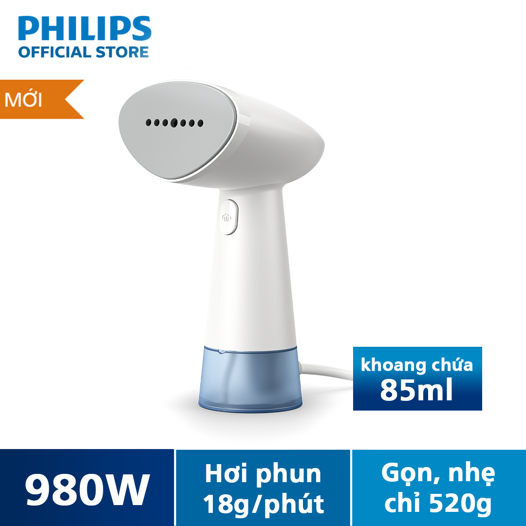 Bàn ủi hơi nước cầm tay Philips Series 1000 STH1000/10 – Thiết kế nhỏ gọn nhẹ, công suất mạnh 980W, phù hợp du lịch, khoang chứa nước 85ml, hơi phun 18g/phút – Hàng Phân Phối Chính Hãng