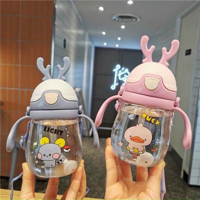 Bình nước ống hút sừng hươu 2 màu đáng yêu cho bé