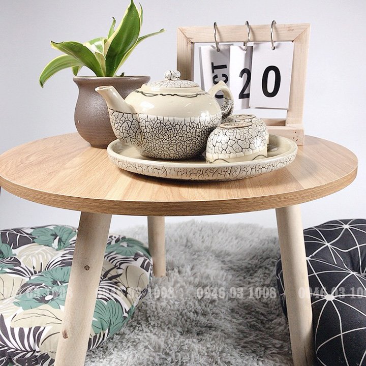Bàn trà tròn ngồi bệt/Bàn trà sofa chân gỗ tự nhiên phong cách hàn quốc (Mặt tròn 40cm)