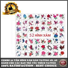 Combo 52 hình xăm dán tattoo và Combo 30 hình xăm dán tattoo 2D, 3D hình bông hoa, bướm…