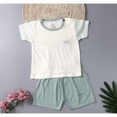 Bộ Cộc Tay Unchi Chất Peptit Cổ Màu Cài Vai Phối Tay Kẻ Cho Bé Sơ Sinh Nam Nữ QATE242 Quần Áo Trẻ Em Namkidshop