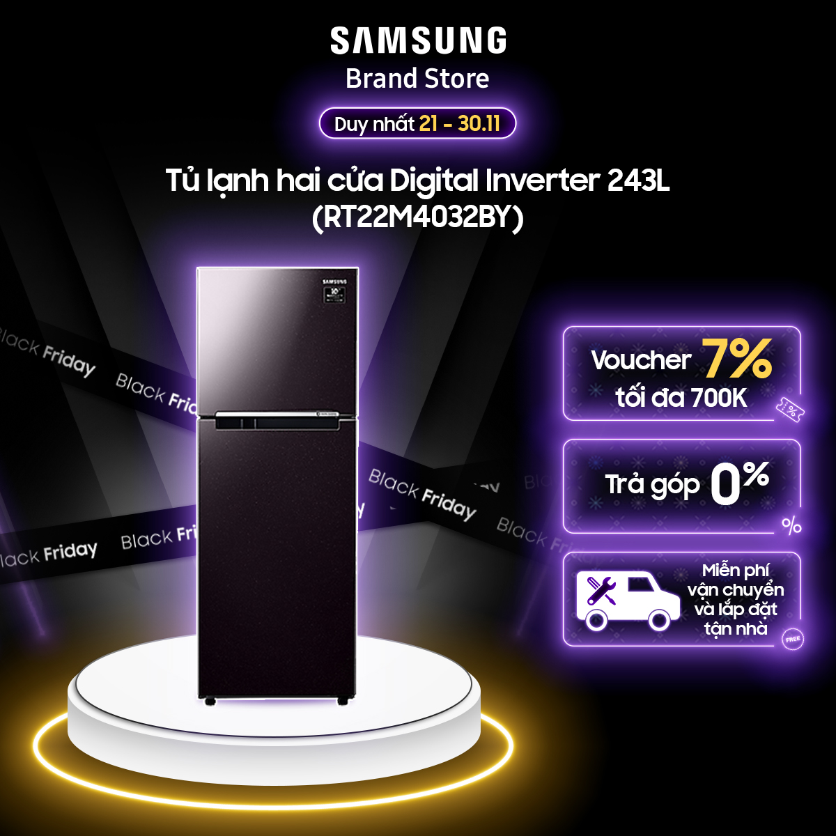 Tủ lạnh Samsung hai cửa Digital Inverter 243L (RT22M4032BY) - Miễn phí giao + lắp đặt toàn quốc