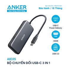 Bộ chuyển đổi USB-C ANKER 3 in 1 xuất HDMI 4K, USB 3.0 và USB-C 60W – A8335