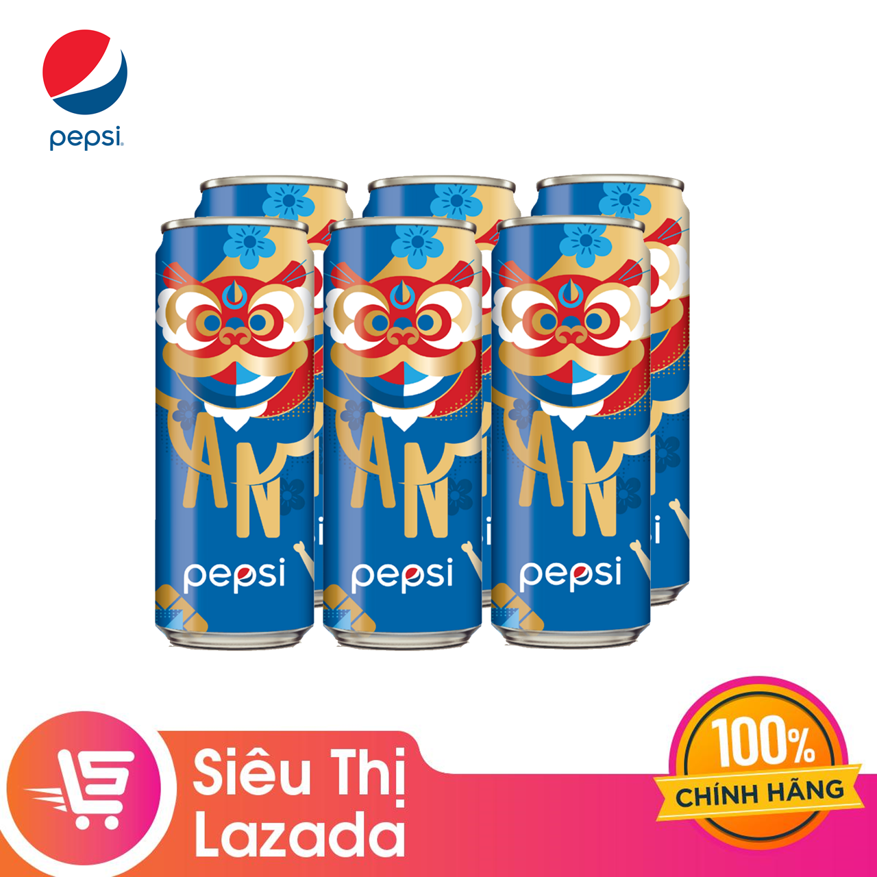 Lốc 6 Lon Nước Ngọt Có Gaz Pepsi (320ml/lon) – Phiên Bản Tết