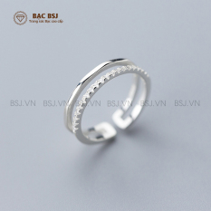 Nhẫn bạc nữ Bạc S925 phong cách Hàn Quốc đơn giản nhỏ xinh mặt đính đá, Free Size có thể điều chỉnh độ rộng, phù hợp đeo các ngón. Bạc BSJ