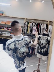 Áo thun nam nữ hình sói kim sa phong cách đường phố
