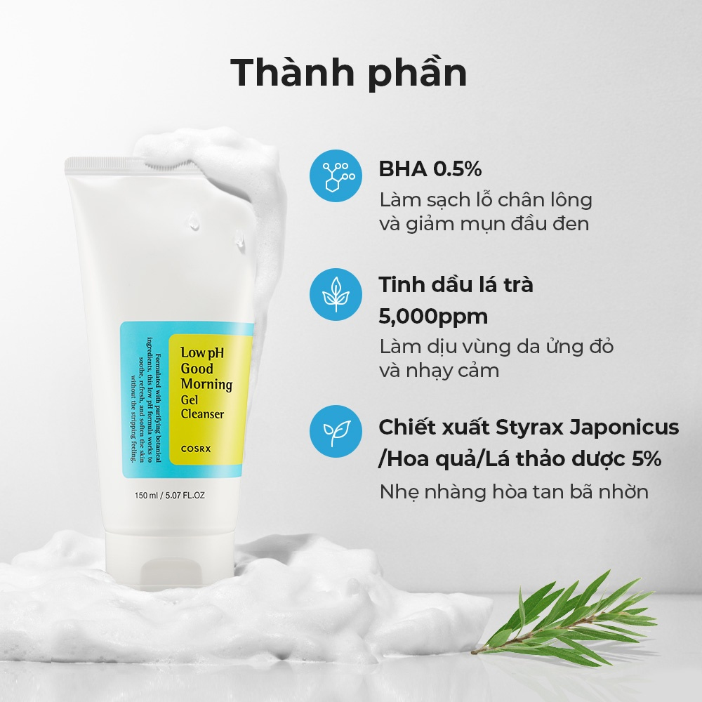 Sữa Rửa Mặt Dạng Gel Dịu Nhẹ Tràm Trà Cosrx Good Morning Low PH Cleanser 150ml - TH cosmetics