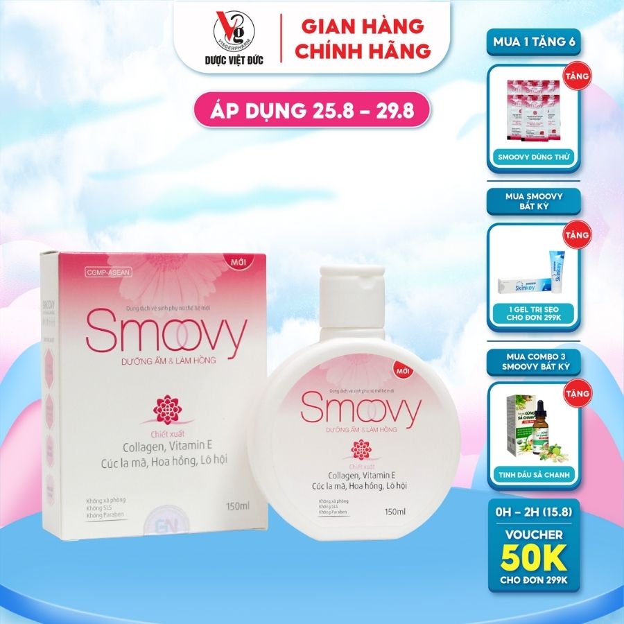 Dung dịch vệ sinh phụ nữ Smoovy dưỡng ẩm và làm hồng vùng kín dùng cho cả nam giới dung...