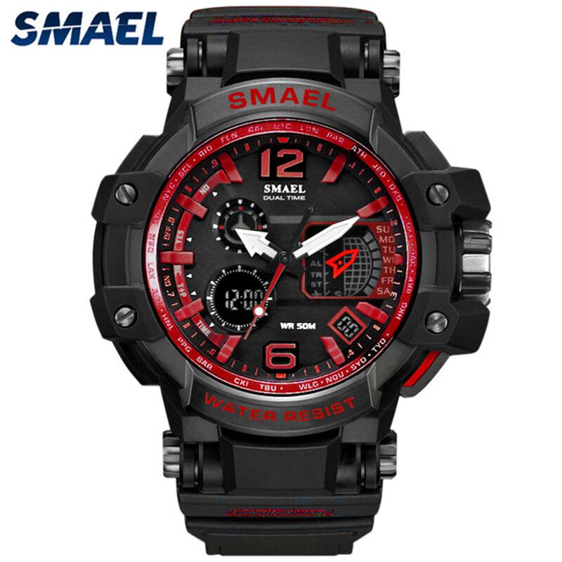 SMAEL Mens Watches Fashion Sport Men LED Digital Dual Display Electronic Watch Men Military 50M Waterproof Multifunction Clock 1509