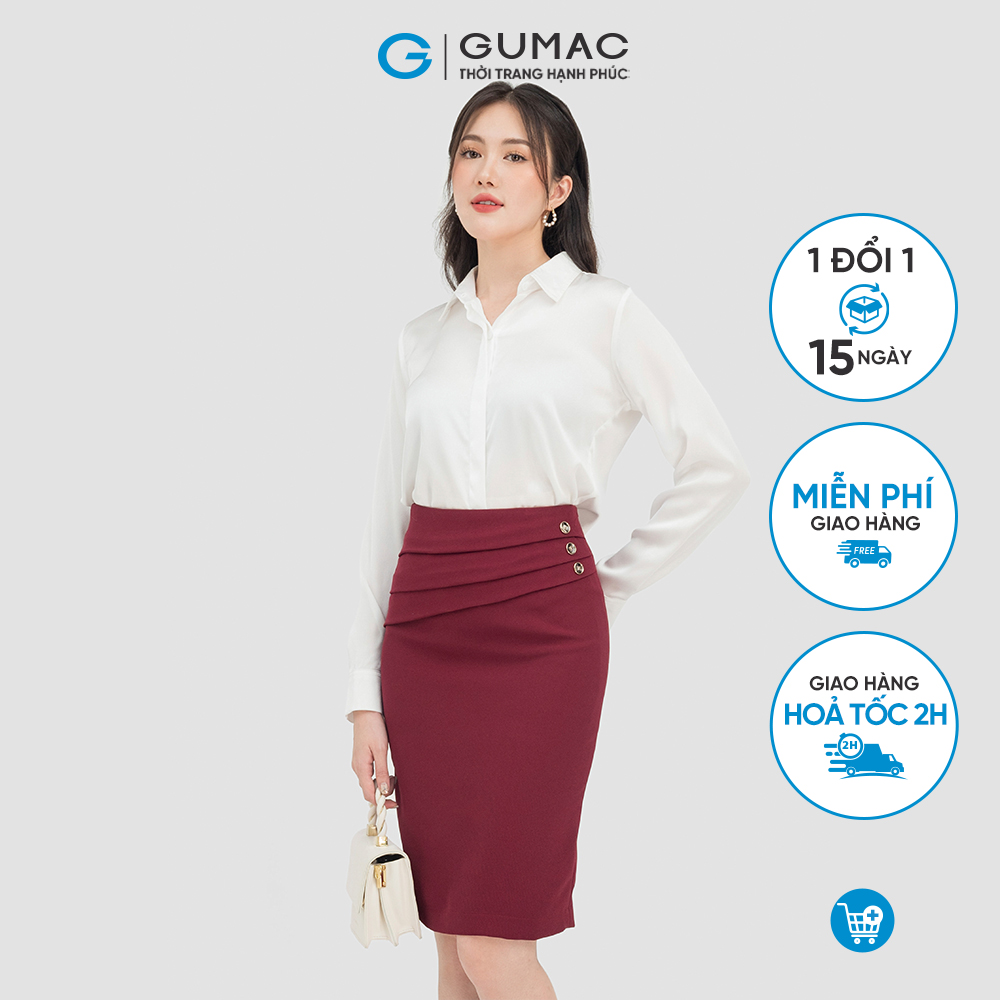 Chân váy nữ GUMAC VC07024 , Chân váy công sở dáng ôm eo xếp li tạo kiểu