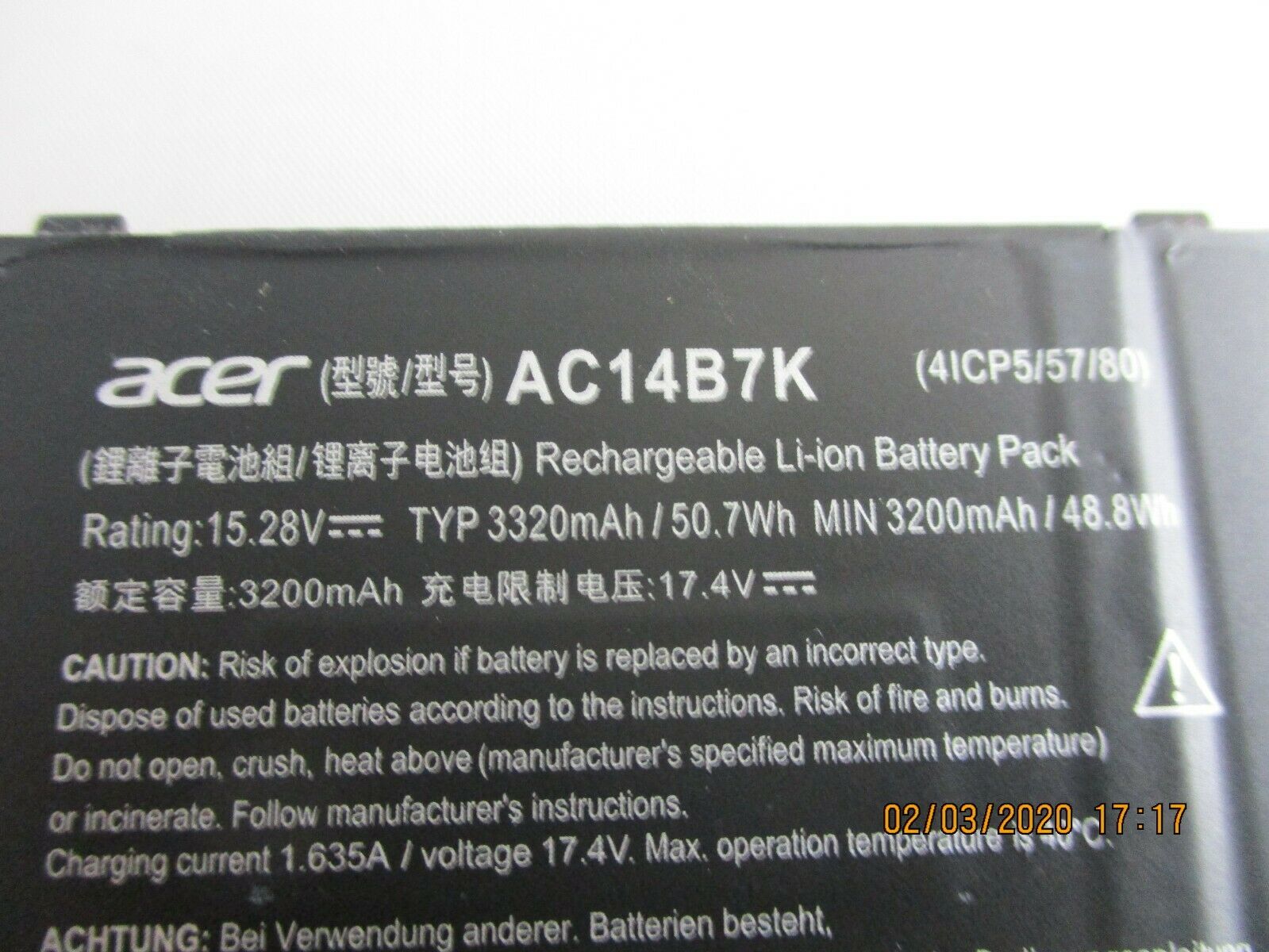 Pin(battery)Original Acer Swift SF314-54G AC14B7K AC14B8K- PIN ZIN BẢO HÀNH 6 THÁNG LỖI ĐỔI MỚI