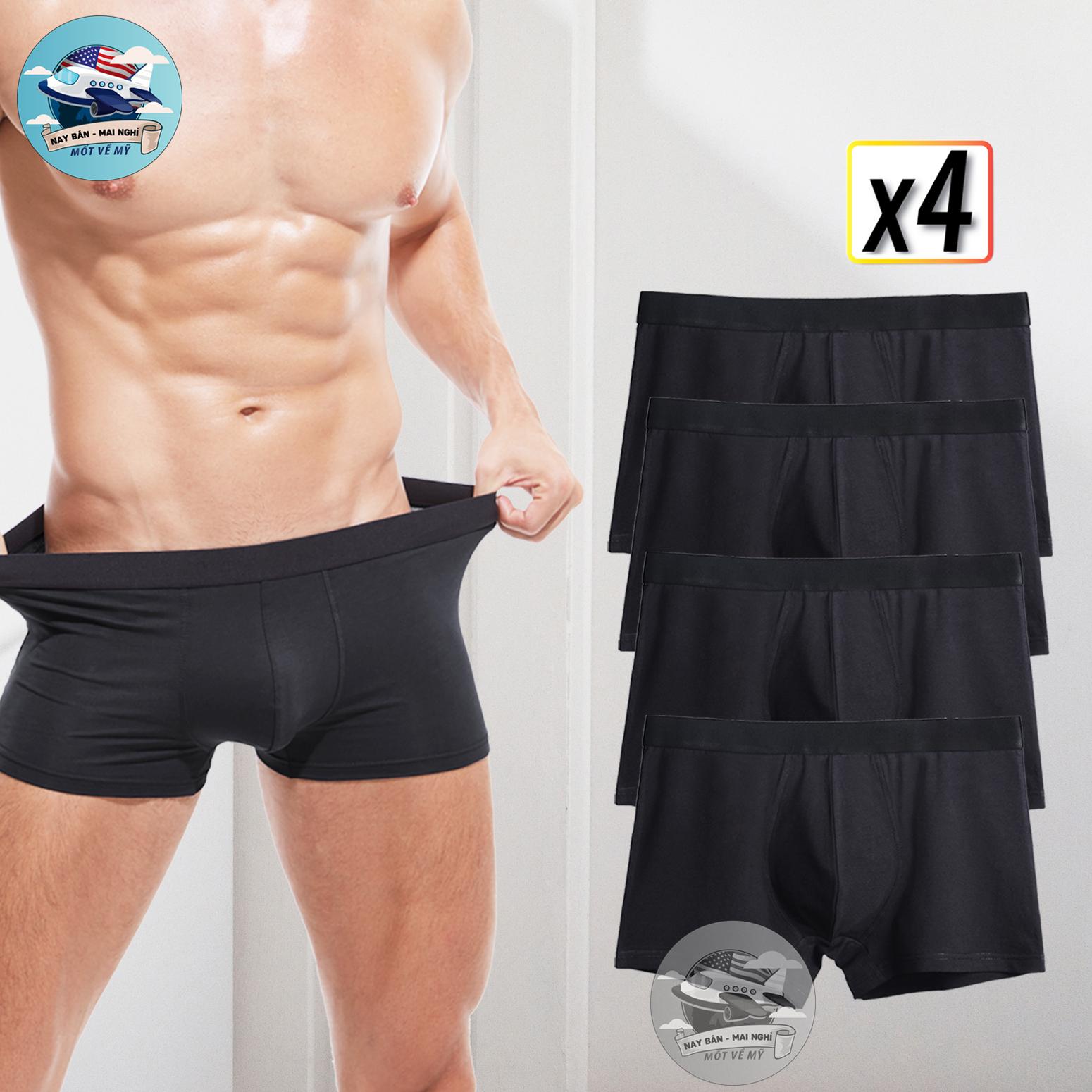 Combo 04 quần lót nam Cotton MÀU ĐEN cao cấp BOXER SHORT - Boxer siêu thoáng mát