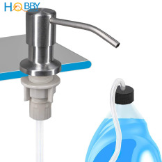 Bộ vòi bơm nước rửa chén HOBBY NRC2 Inox 304 gắn vào chậu rửa chén có dây nối dây 120cm tới chai nước rửa chén lớn