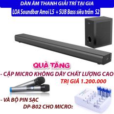 Dàn âm thanh giải trí tại gia Soundbar Karaoke cao cấp 5.1 Amoi-L5 có cục trầm cao cấp Kèm 2 Micro không dây – Hát Karaoke cực đỉnh – Tặng bộ pin sạc AA