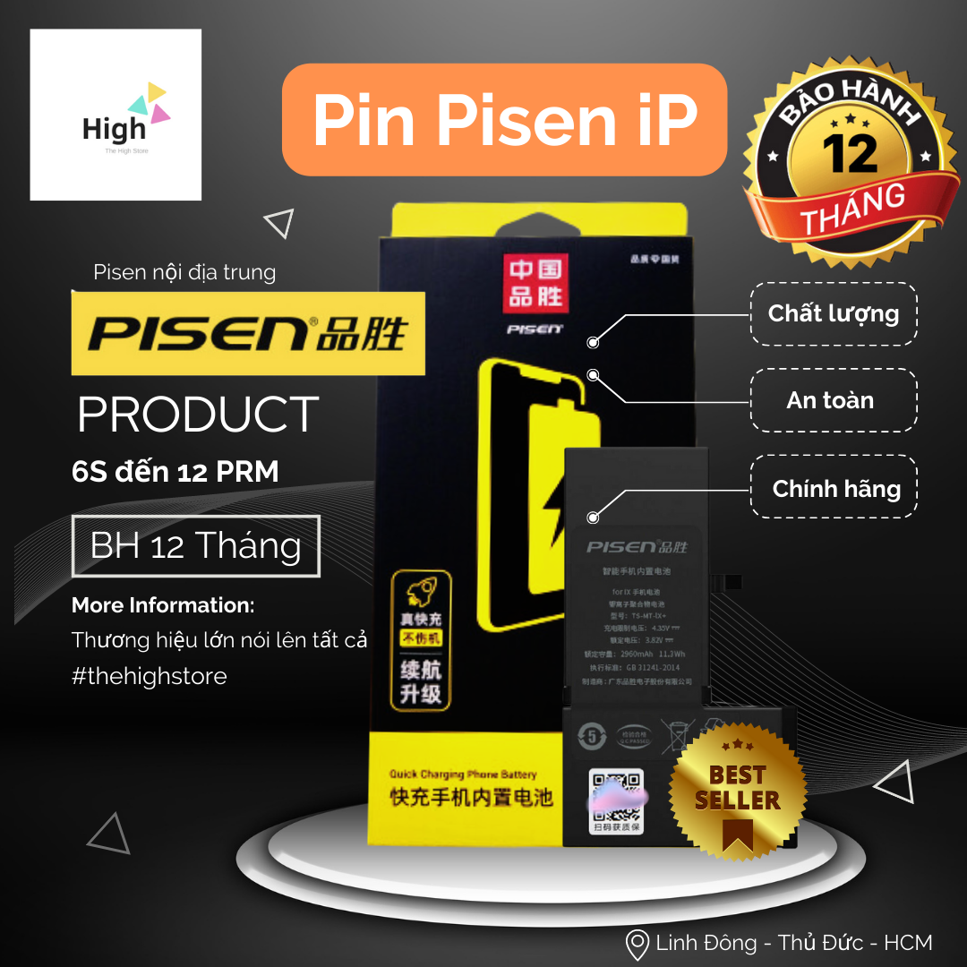 Pin Pisen nội địa trung quốc cho iP 6S/6SP/7/7P/8/8P/X/Xs/Xs Max dung lượng tiêu chuẩn