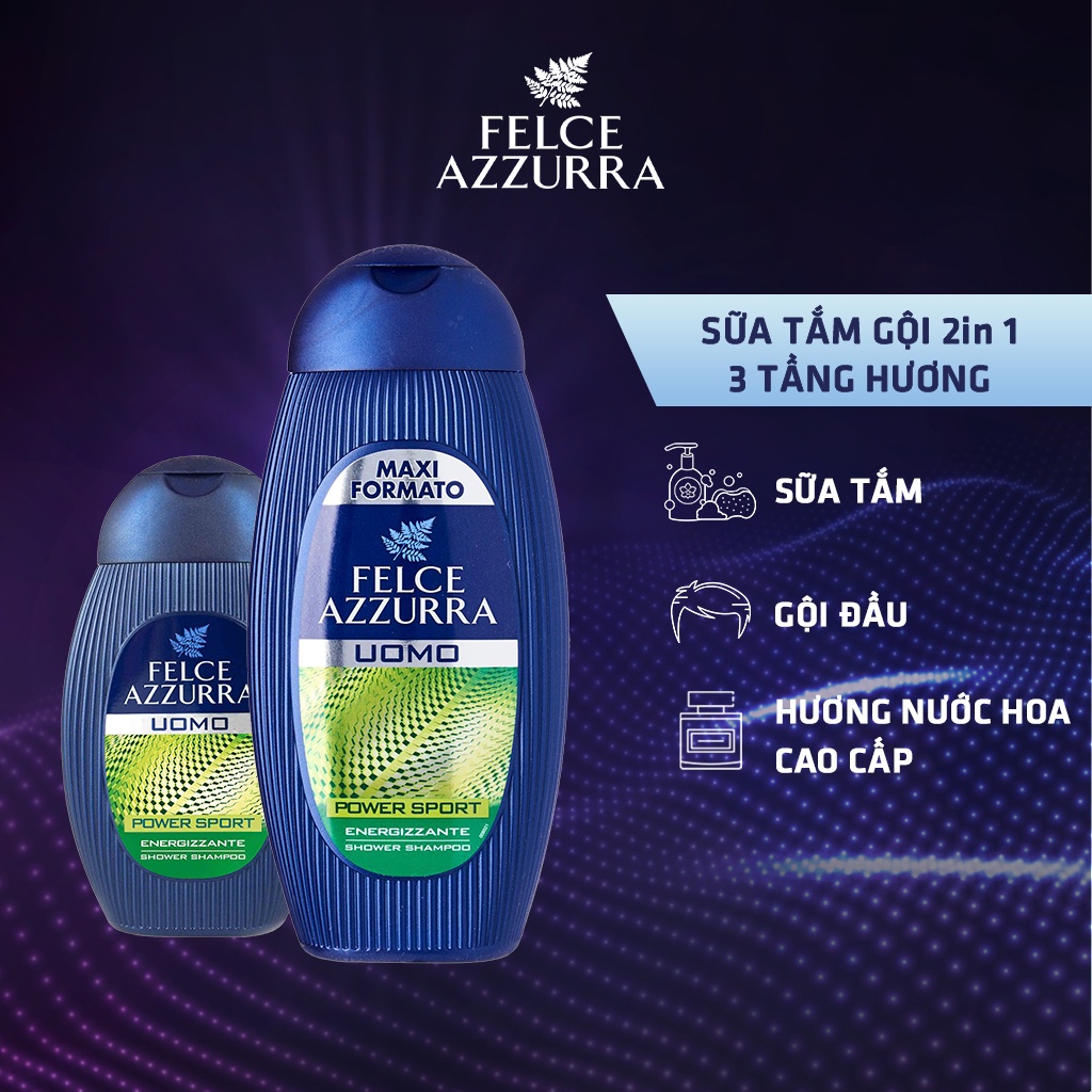 Sữa tắm gội toàn thân nam hương nước hoa Ý Felce Azzurra Power Sport 400ml hương thể thao thơm mát...