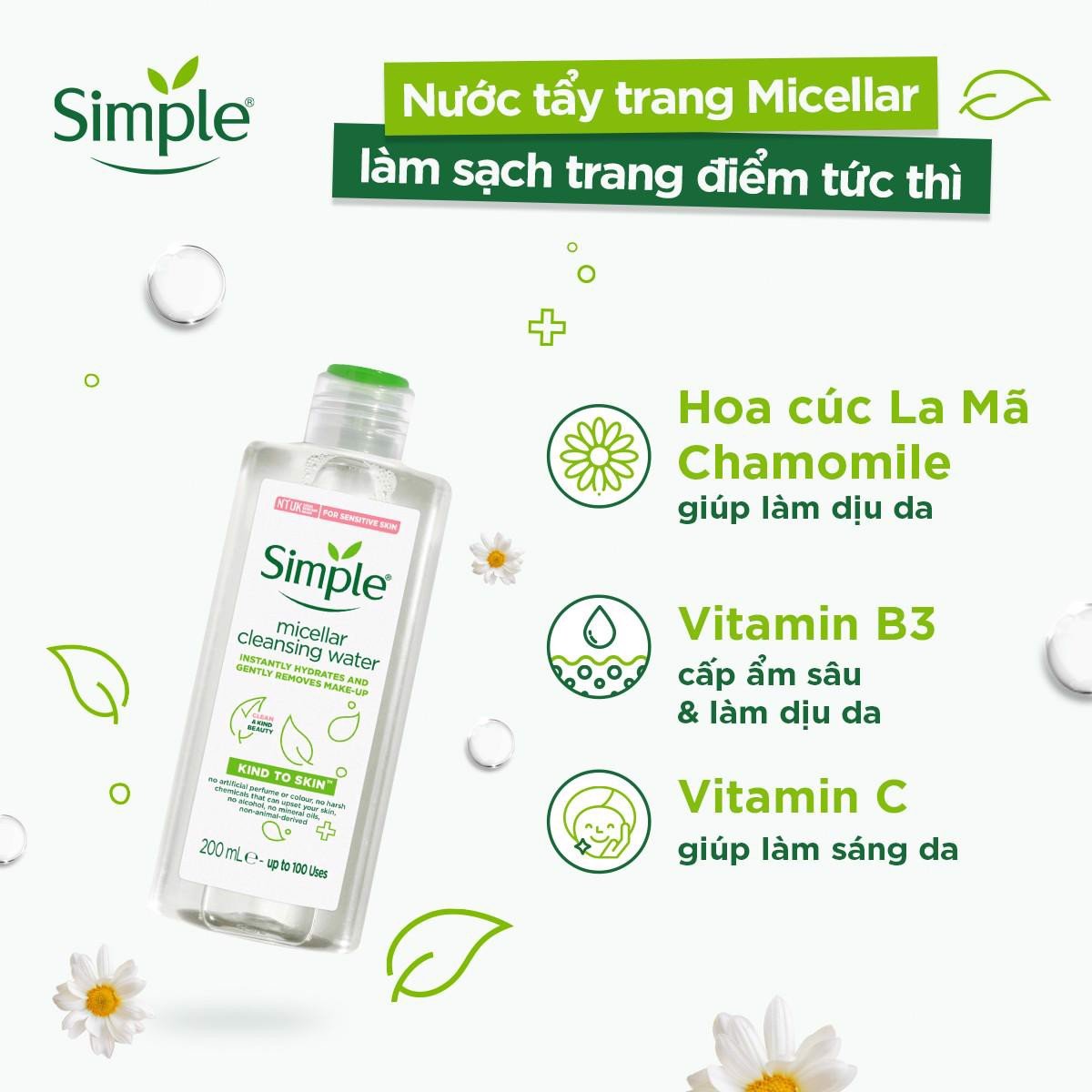Nước Tẩy Trang Lành Tính Simple Kind To Skin Micellar Cleansing Water 200ml