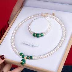 Bộ Chuỗi Ngọc Trai Làm Quà Tặng Đá Mã Não Xanh BNJ-1308 Bảo Ngọc Jewelry