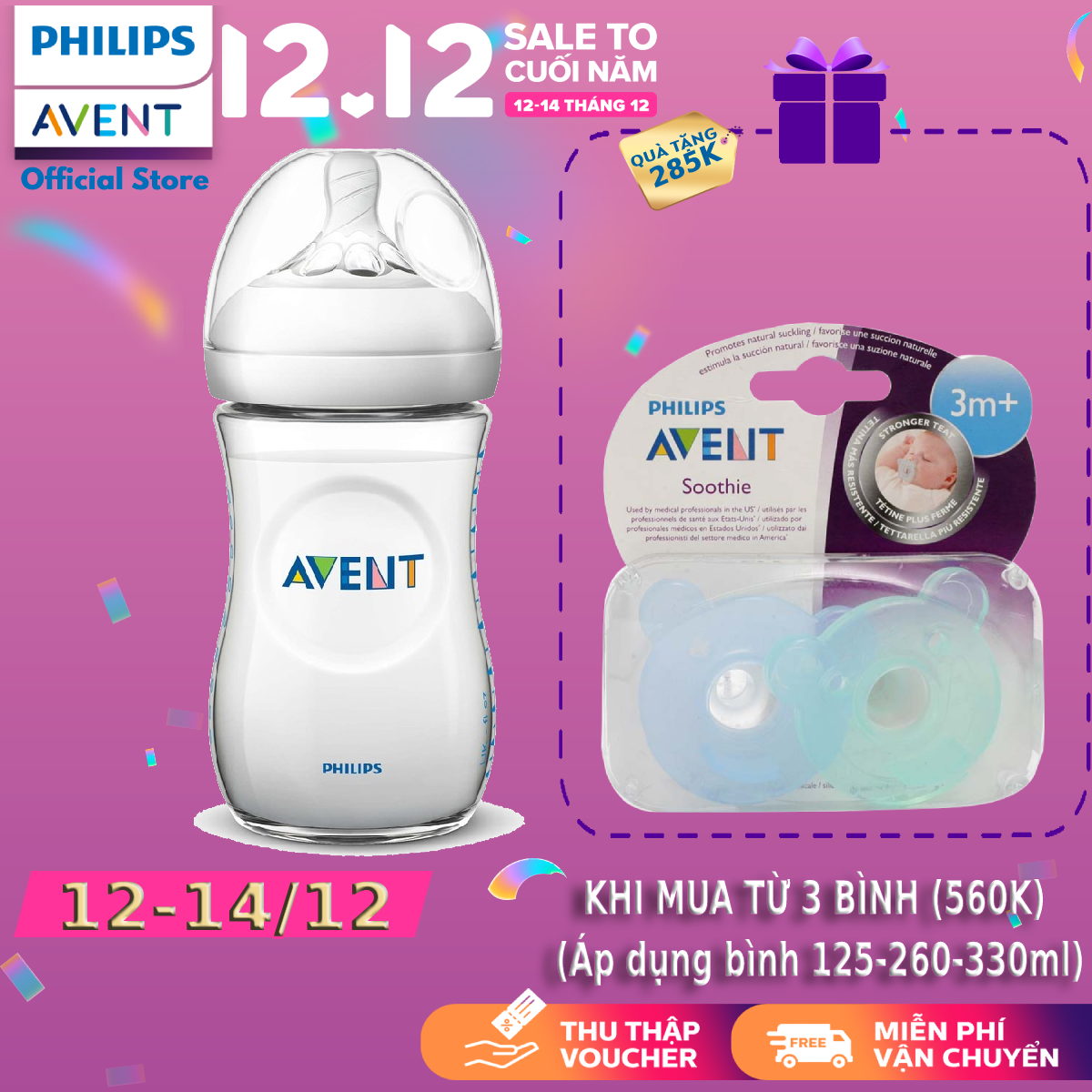Bình sữa Philips Avent bằng nhựa không có BPA 260ml – đơn (SCF693/13) – cho trẻ từ 1 tháng tuổi