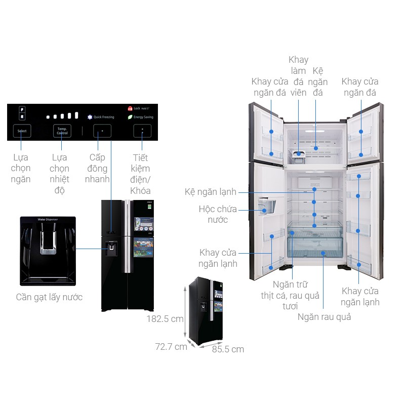 [TRẢ GÓP 0%] Tủ lạnh Hitachi 4 cánh màu đen R-FW690PGV7(GBK) ( Vận chuyển miễn phí khu vực TP Hà...