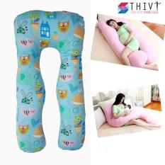 Gối Ôm Chữ U Cao Cấp THIVI Cho Bà Bầu Ngủ Ngon, Đỡ Chuột Rút, Tê Chân – Cotton Hàn Quốc, Gòn Bi 3D – Màu Xanh