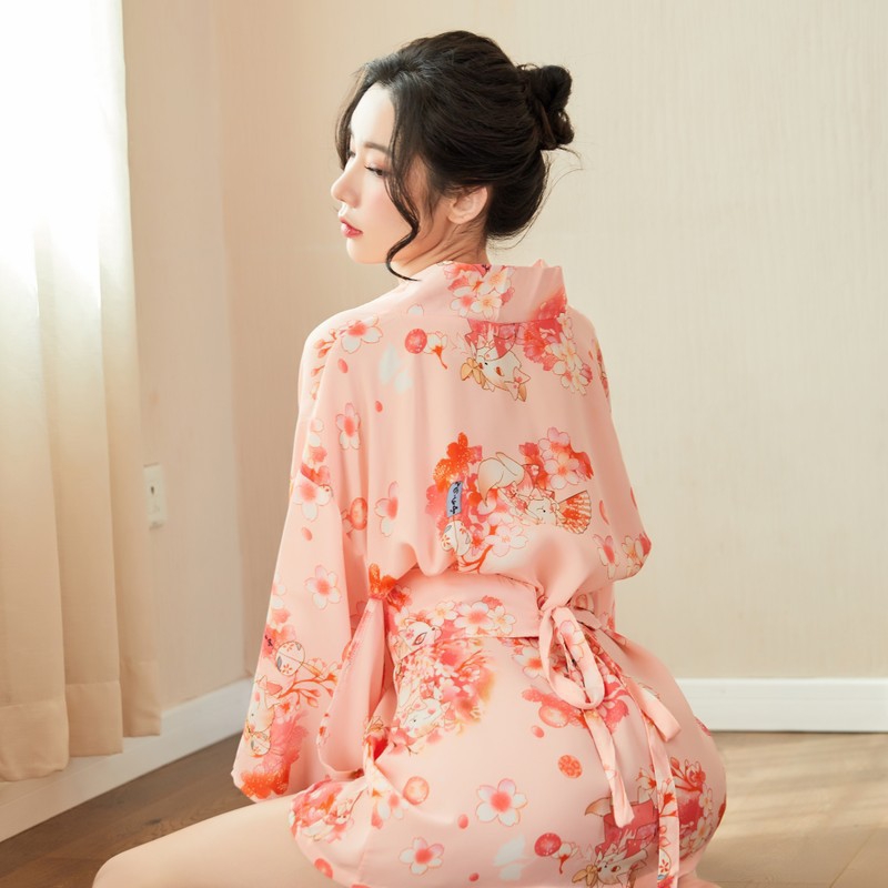 Áo choàng Kimono hoa đào cao cấp (Tặng kèm chíp B157)