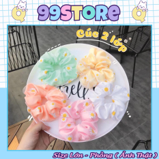 ( Ảnh Thật ) Cột Tóc Vải Scrunchies Hoa Cúc 2 Lớp