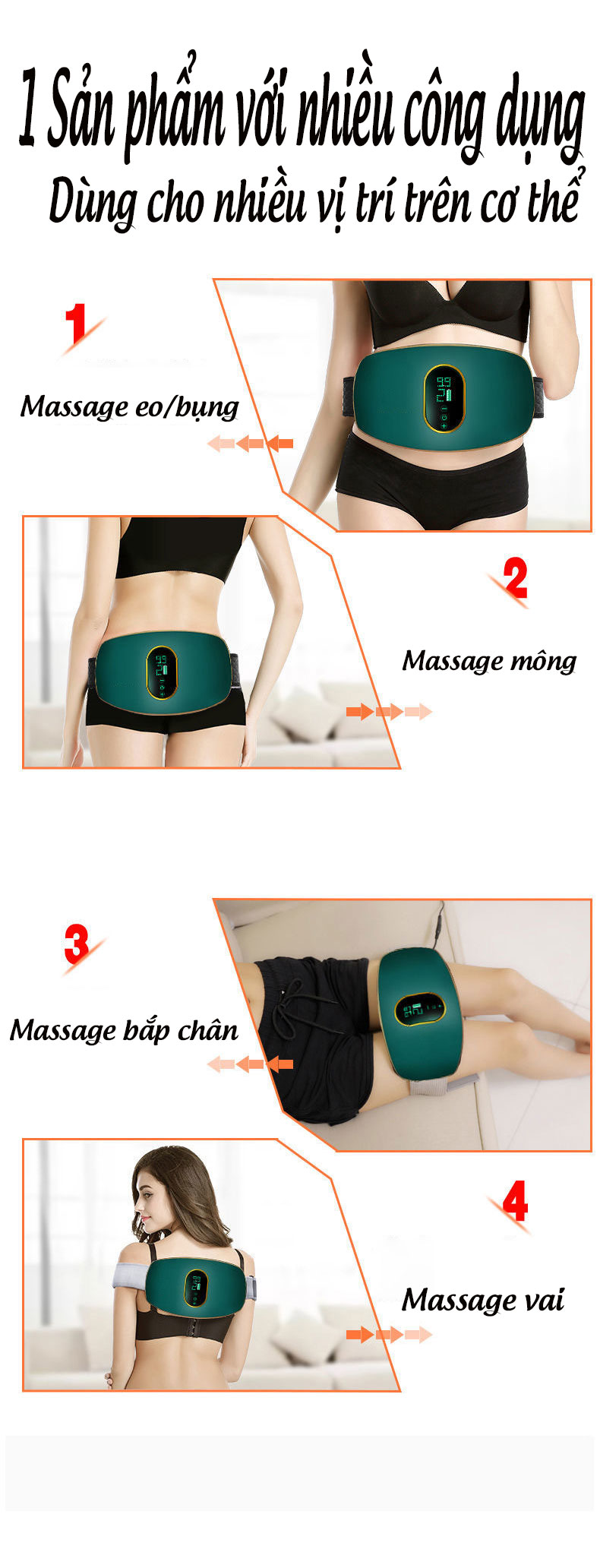 Đai massage giảm mỡ bụng cao cấp, máy mát xa xung điện đa năng giúp giảm mỡ bụng, mông, đùi,...