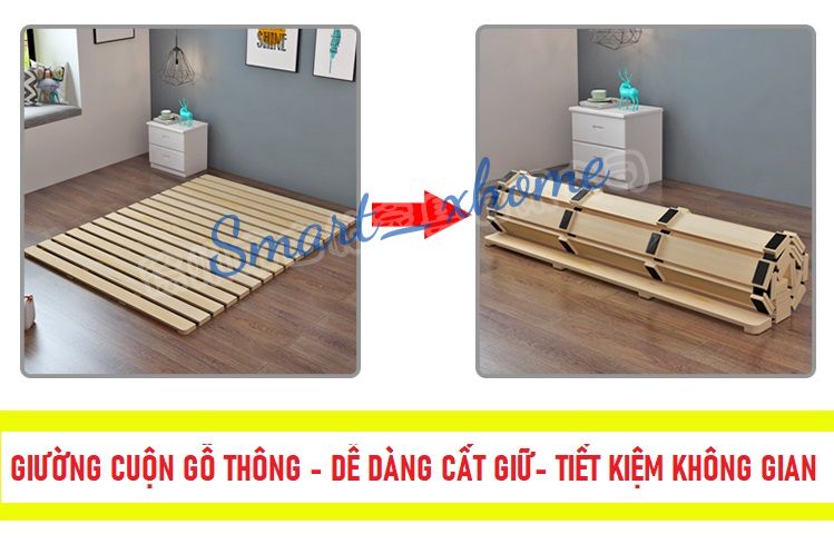 X007 Giường cuộn gỗ thông đơn giản đủ kích thước, gấp gọn dễ dàng tiện lợi, tiết kiệm diện tích...