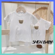 Áo cotton cộc tay đính gấu thêu dễ thương cho bé Shen baby QA30