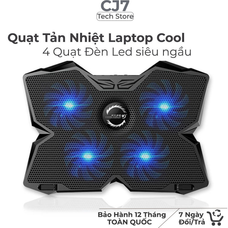 Quạt tản nhiệt Laptop Cool 2 - 4 Quạt, Đèn Led siêu ngầu, đế tản nhiệt dành cho máy tính...