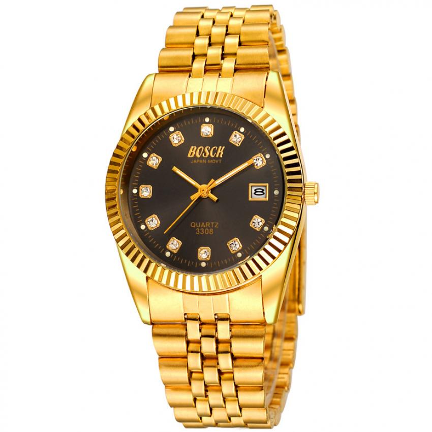 Đồng hồ nam BOSCK dây mạ vàng BI014 (Đen)