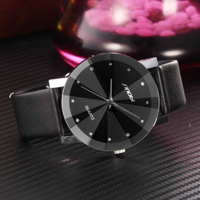 Đồng hồ nam dây da mặt kính 3D chống xước SINOBI SI5D (Đen)