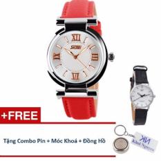 Đồng hồ nữ dây da Skmei 90KCN75 (Đỏ) + Tặng Đồng Hồ Nữ Swidu; Pin Nhật; Móc Khoá