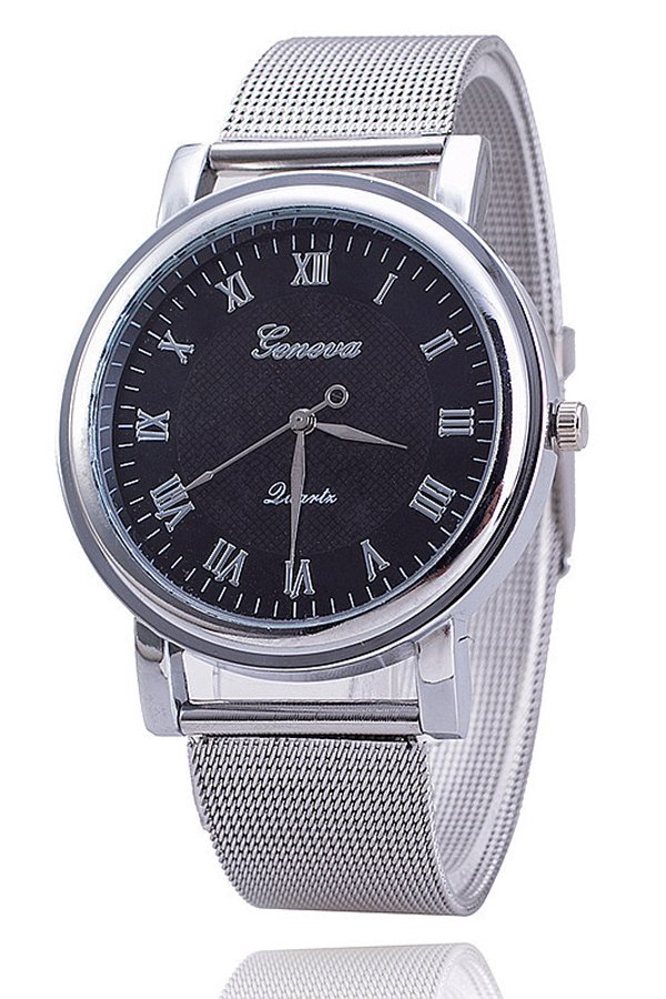 Đồng hồ nữ dây hợp kim Geneva GE001-4 (Bạc mặt đen)