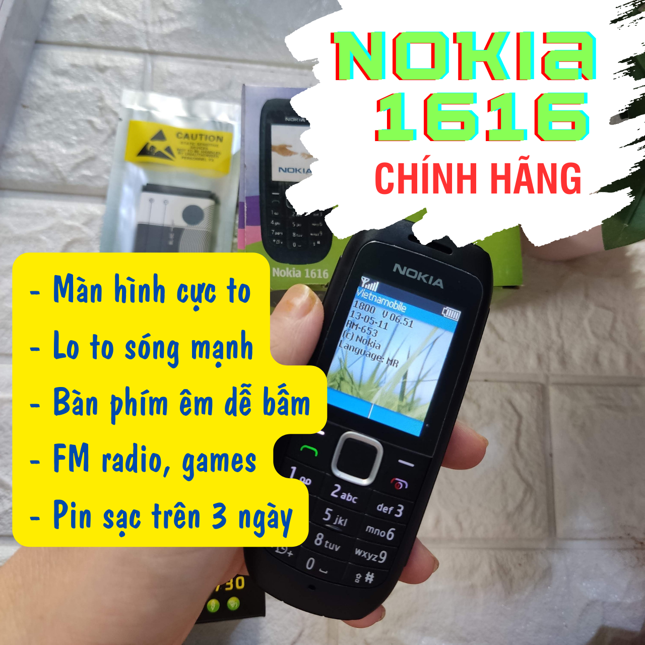 [CHÍNH HÃNG] Điện thoại giá rẻ Nokia 1616 siêu bền loa to