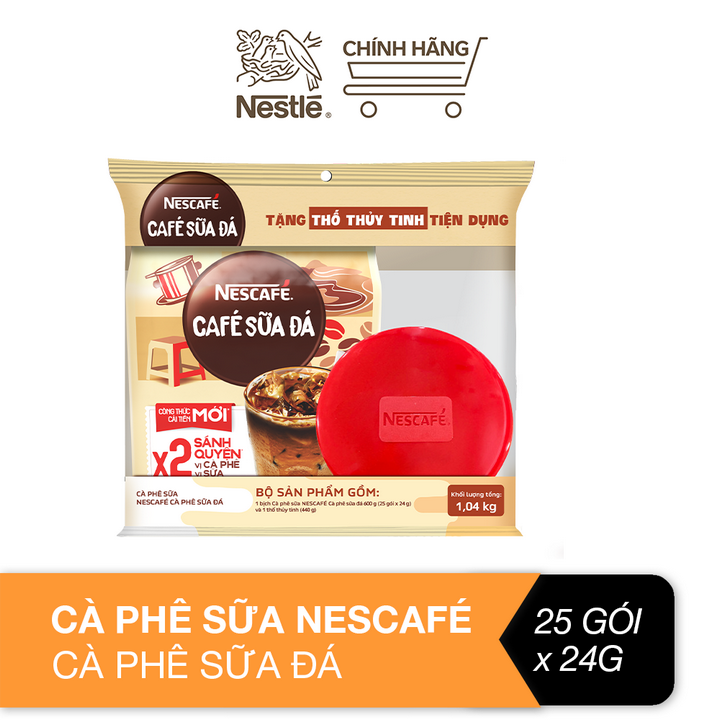 [Tặng thố thủy tinh tiện dụng] Cà phê sữa Nescafé cà phê sữa đá (Bịch 25 gói x 24 g)