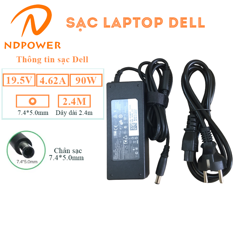 Sạc laptop Dell chân kim to 19.5V 4.62A 90w kích thước chân sạc 7.4*5.0mm/ Sạc laptop Dell chân kim nhỏ...