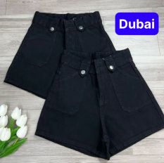 QUẦN JEANS NỮ SỌT SHORT XANH ĐEN LỬNG NGỐ CẠP CAO NÚT KIỂU XỊN SÒ – DUBAI FASHION