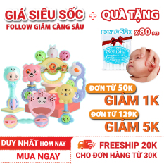 Bộ đồ chơi lục lạc 7 món cầm tay các nhân vật ngộ nghĩnh, vui nhộn dành cho bé, giúp bé tập cầm nắm, phát triển các kĩ năng cơ bản – Gutymart
