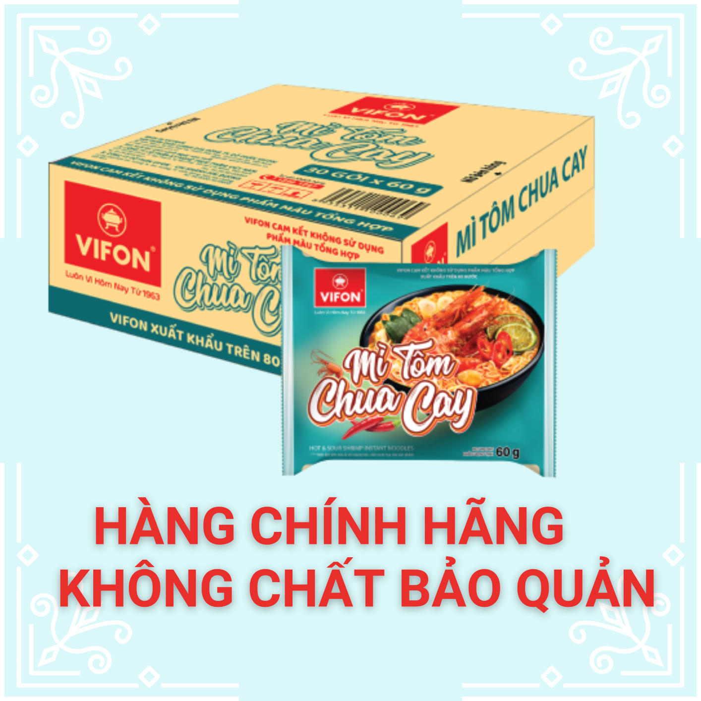 Thùng 30 gói Mì ViFon Tôm Chua Cay 60g/gói (30 gói/thùng_