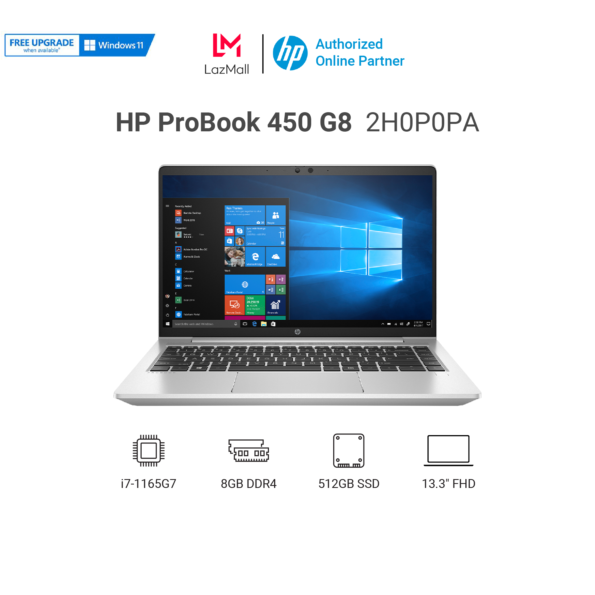 [VOUCHER 1TR5] Laptop HP Probook 430 G8 (2H0P0PA) i7-1165G7 | 8GB RAM | 512GB SSD | Intel Iris Xe | 13.3 inch FHD | Win 10 | Bạc