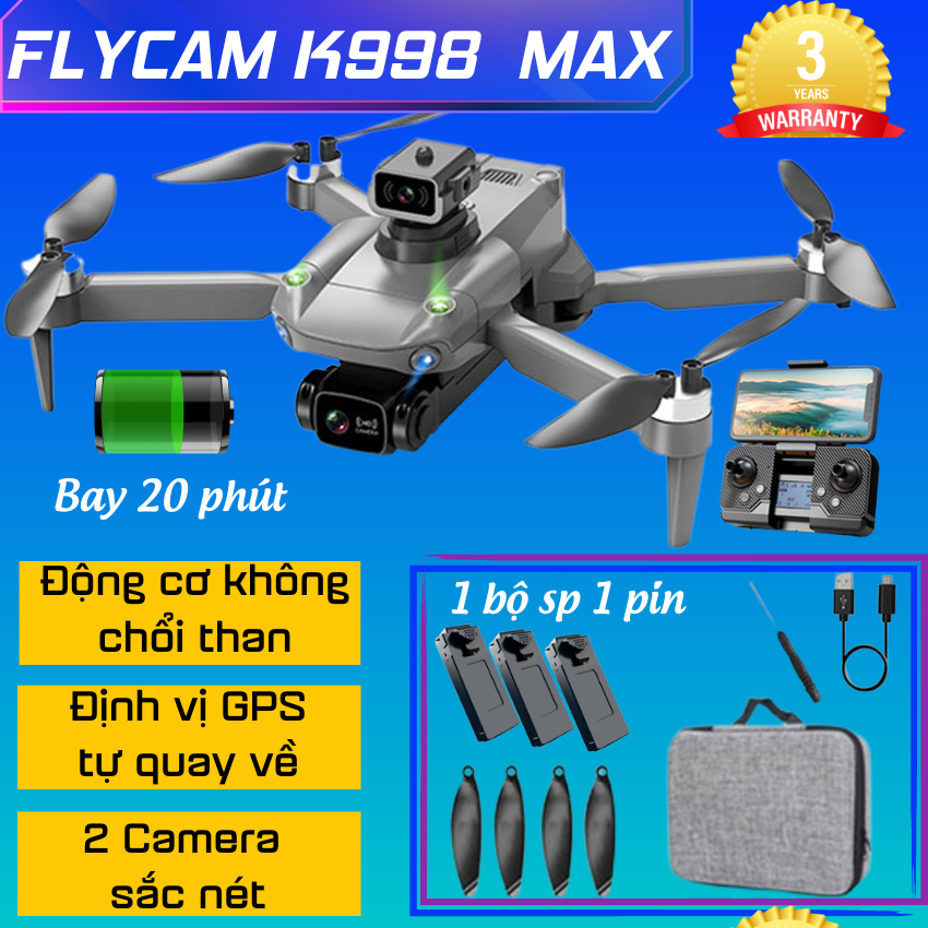 Drone Camera Mini K998 Max - Máy Bay Flycam 4K - Flycam MIni 2 Camera sắc nét, Động cơ không...